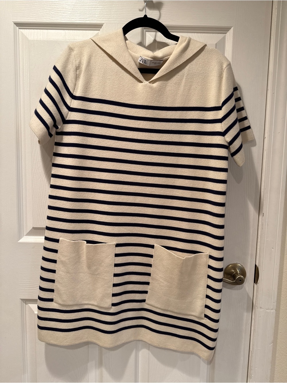 ZARA Cream & Navy Blue Stripe Nautical Knit Sweater Dress